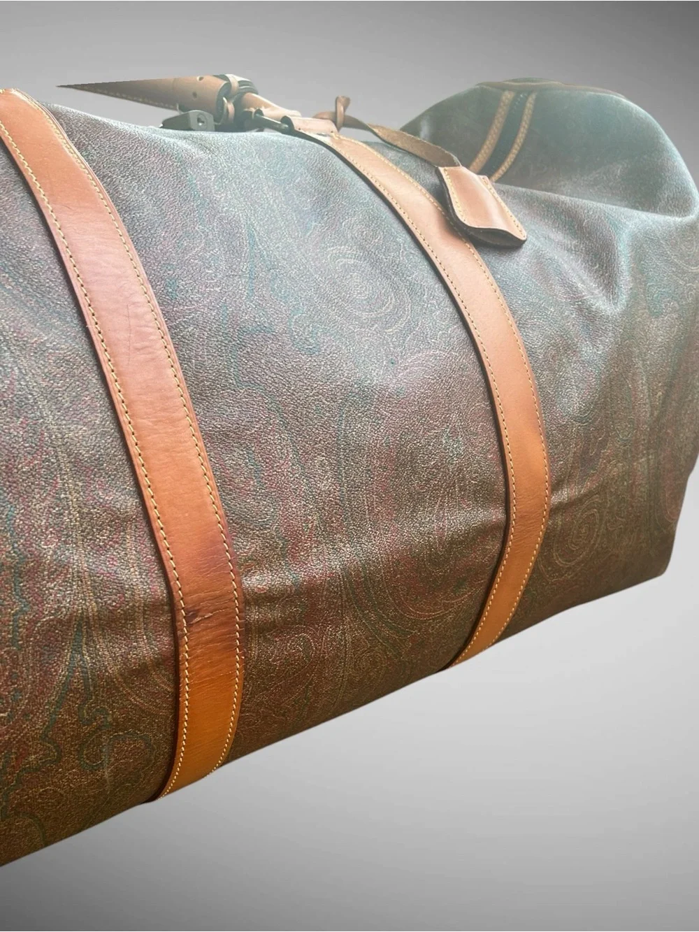 Etro Milano XL Paisley Leather Weekender Travel Duffel Italy vintage